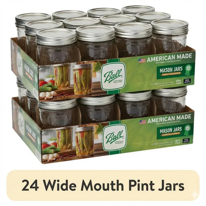 Ball, Glass Mason Jars with Lids & Bands, Wide Mouth, Clear, 16 oz, 12 Count