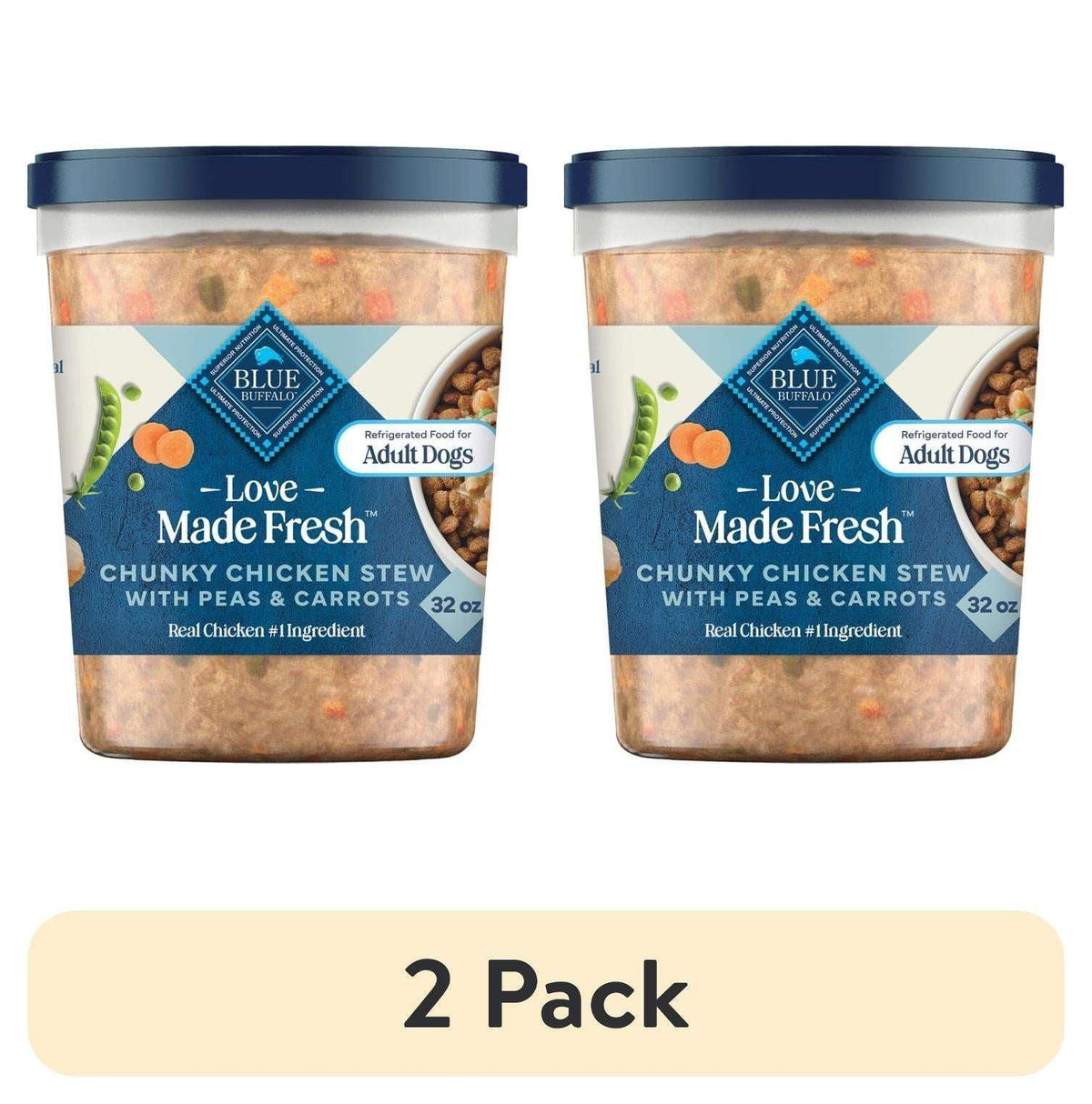 Blue Buffalo Love Made Fresh Dog Food, Refrigerated, Chunky Chicken Stew, 2-lb Tub