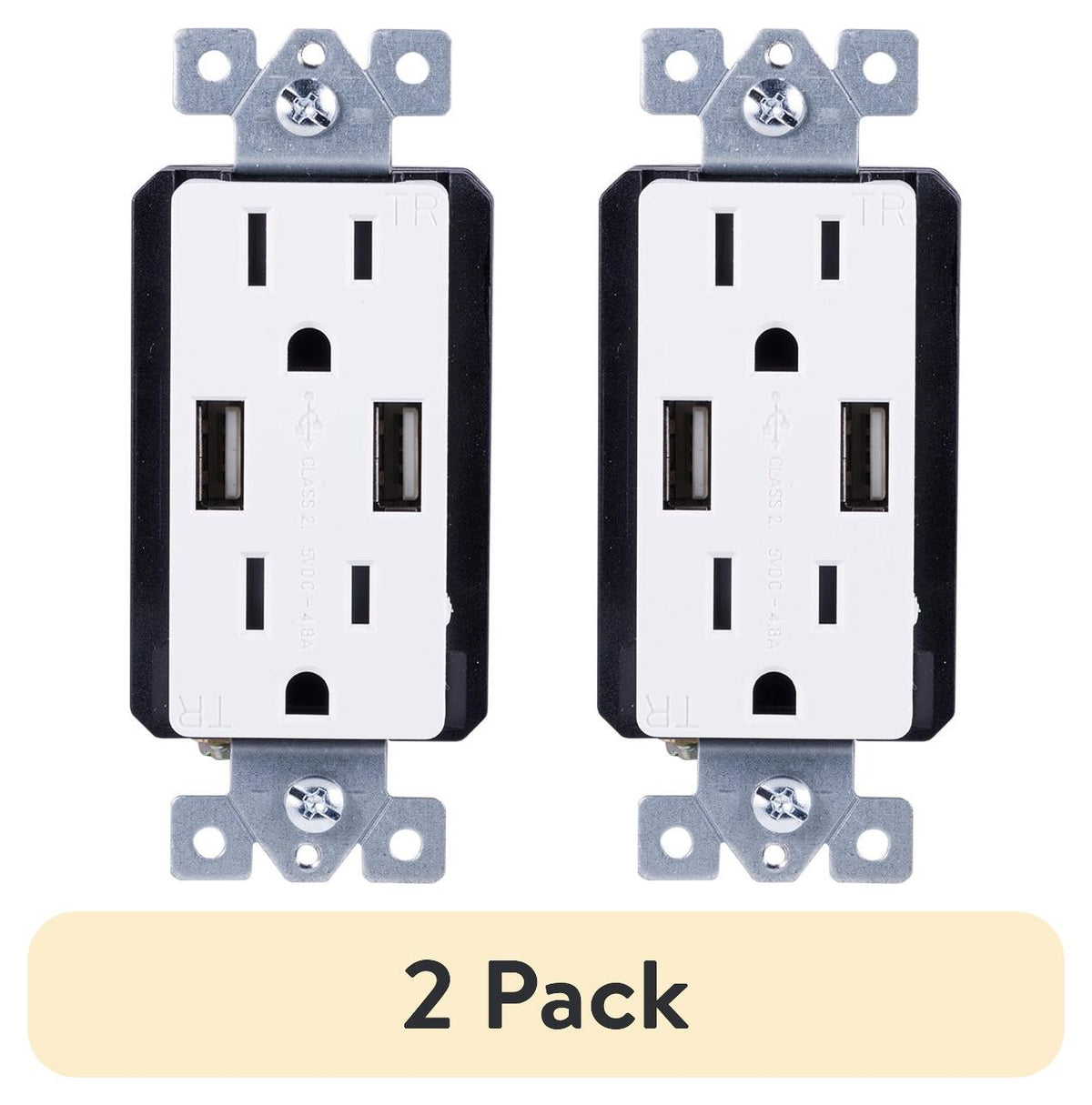 GE UltraPro 2-Outlet, 2-USB in-Wall Receptacle, White/Light Almond, 15A - 40405