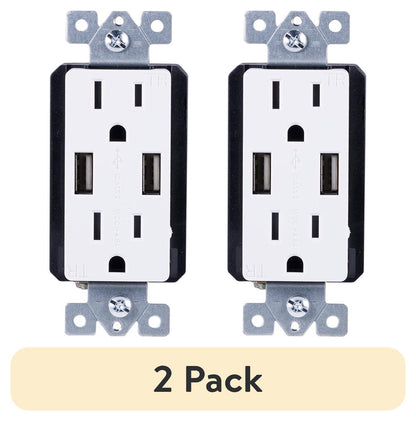 GE UltraPro 2-Outlet, 2-USB in-Wall Receptacle, White/Light Almond, 15A - 40405