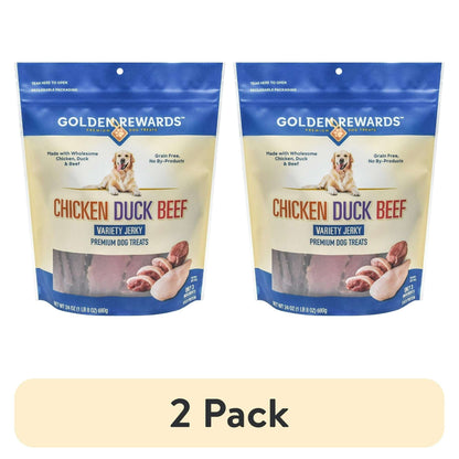 Golden Rewards Chicken, Duck and Beef Premium Variety Dry Jerky Treats for Dogs, Chicken, Duck and Beef Recipe 12 oz Bag