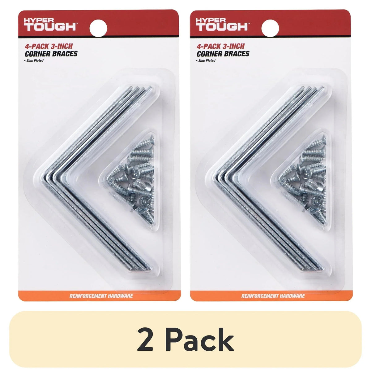 Hyper Tough 3 inch. x 3 inch.Corner Brace, Steel, Zinc Plated (4 Pack)