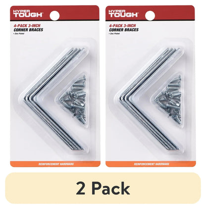 Hyper Tough 3 inch. x 3 inch.Corner Brace, Steel, Zinc Plated (4 Pack)