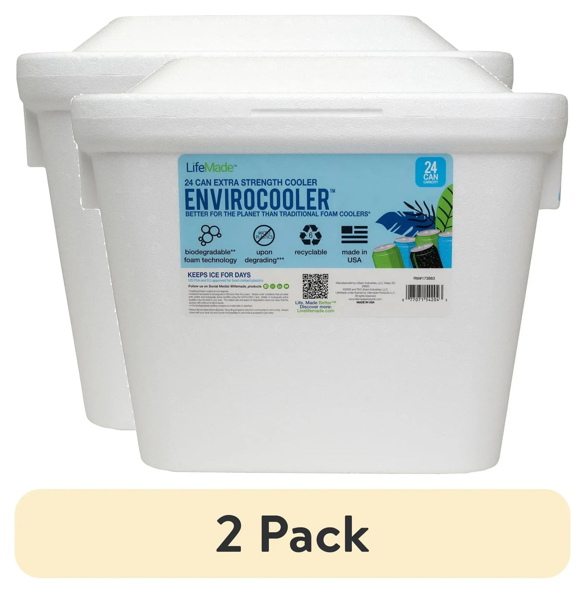 Lifoam 28Qt Envirocooler 24 Can Capacity Foam Cooler, White, 1 Count and FreezPak Small Ice Pack, 1 Count