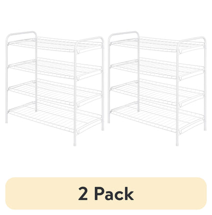 Mainstays Steel Wire Shoe Organizer, 4-Tiers, 12 Shoe Pair Capacity, Durable Shoe Rack, White