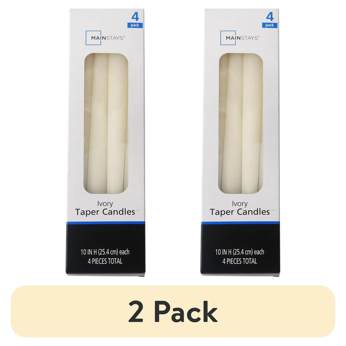 Mainstays Single Wick 10" Taper Candle, Unscented, Ivory, 4 Pack