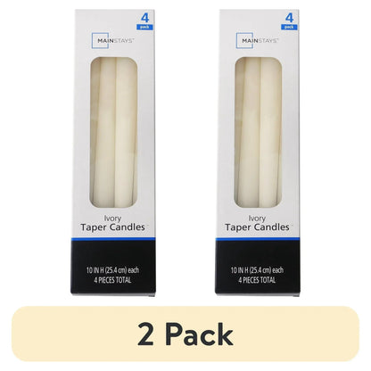 Mainstays Single Wick 10" Taper Candle, Unscented, Ivory, 4 Pack