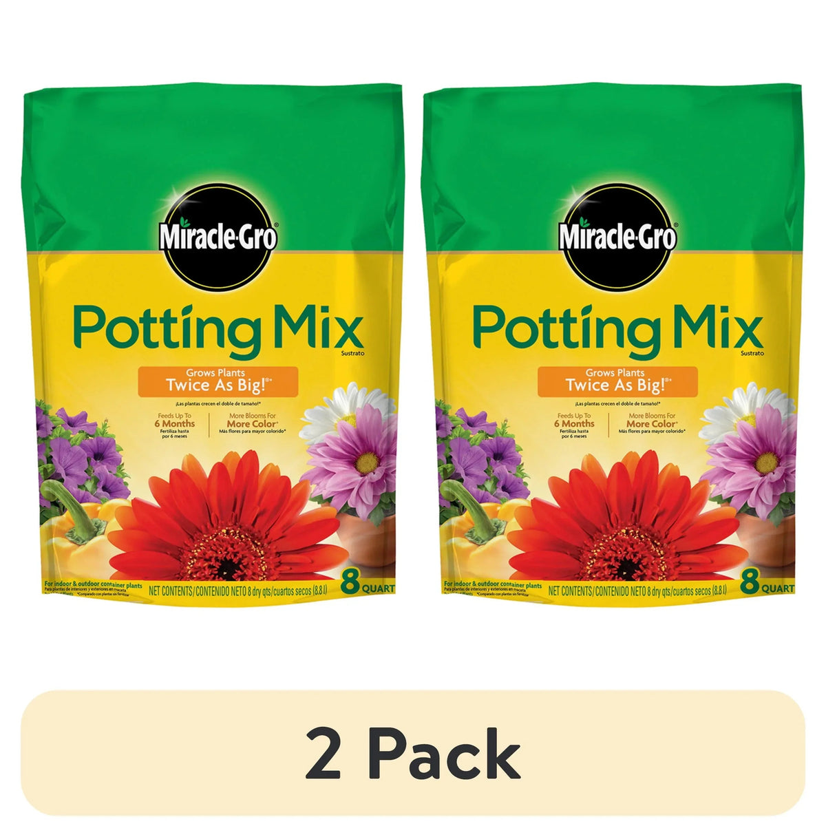 Miracle-Gro Potting Mix, For Indoor or Outdoor Potted Plants, Flowers, Shrubs, 8 qt.
