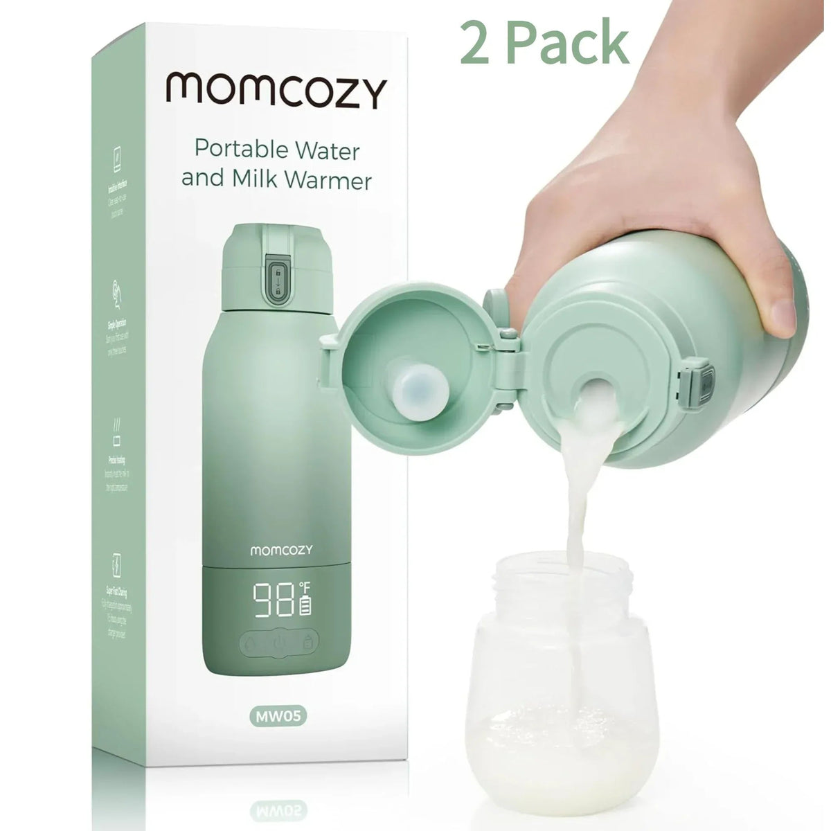 Momcozy Portable Milk Warmer for Travel – Dual Heating Modes for Breast Milk and Momcozy Portable Bottle Brush Set - Baby Bottle Cleaner Kit