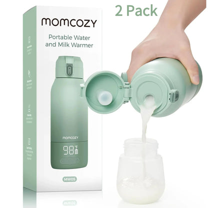 Momcozy Portable Milk Warmer for Travel – Dual Heating Modes for Breast Milk and Momcozy Portable Bottle Brush Set - Baby Bottle Cleaner Kit