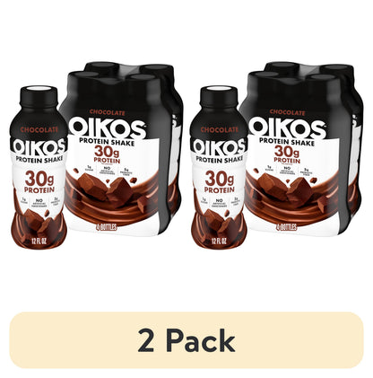 Oikos Protein Shake, Shelf Stable, Chocolate, 30g Protein, 12 fl oz, 4 Count Bottles