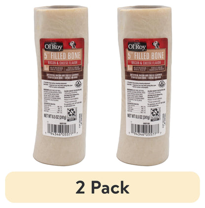 Ol' Roy 5" Stuffed Shin Dog Dry Chew Bone, Bacon & Cheese 1 Count