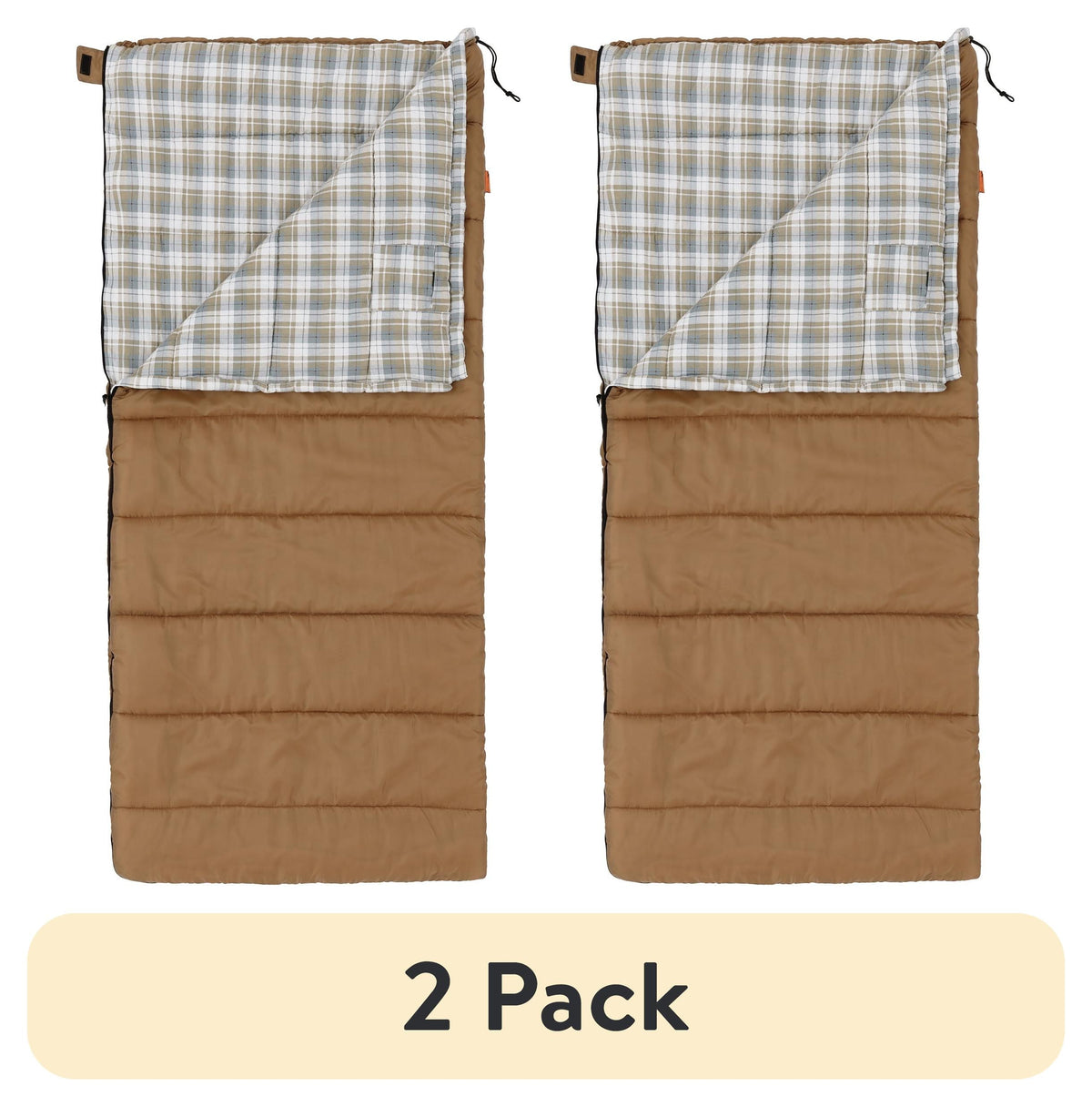 (2 pack) Ozark Trail 35F Flannel Lined Rectangle Adult Sleeping Bag - Brown (80" x 36")