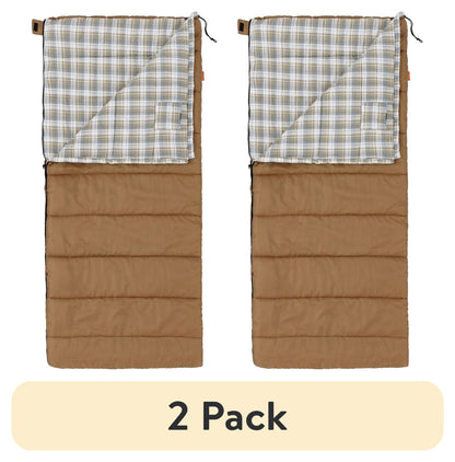 (2 pack) Ozark Trail 35F Flannel Lined Rectangle Adult Sleeping Bag - Brown (80" x 36")