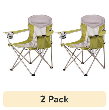 Ozark Trail Adult Oversized Mesh Camp Chair with Cooler, Green & Gray