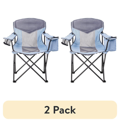 Ozark Trail Adult Oversized Mesh Camp Chair with Cooler, Green & Gray