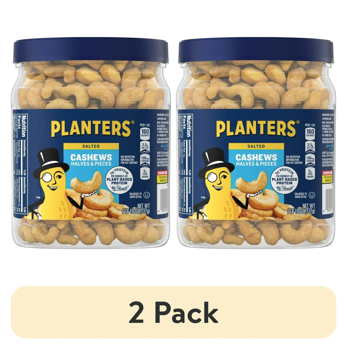 PLANTERS Salted Cashew Halves and Pieces, Party Snacks, Plant-Based Protein, 26 oz Canister