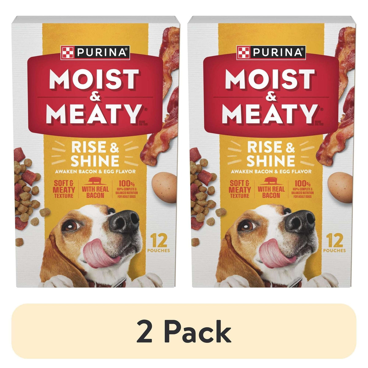 Purina Moist and Meaty Rise and Shine Awaken Bacon and Egg Flavor Soft Dog Food High Protein Pouches (12 Pouches)