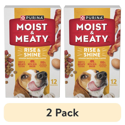 Purina Moist and Meaty Rise and Shine Awaken Bacon and Egg Flavor Soft Dog Food High Protein Pouches (12 Pouches)