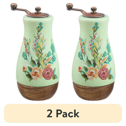 The Pioneer Woman Ceramic Painted Meadow Pepper Mill with Metal Grinder and Acacia Wood Base, A Practical Choice for Seasoning Storage and Serving