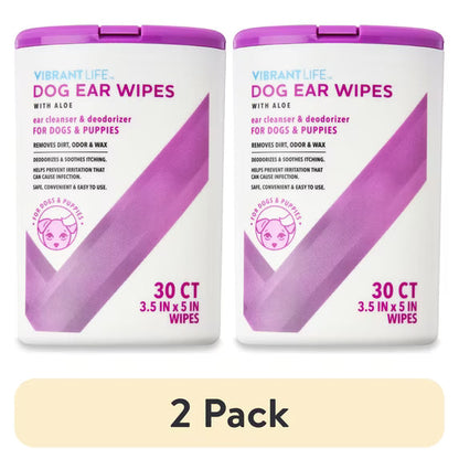 Vibrant Life Dog Ear Wipes with Aloe, 30 Count. Cleaning Dog Ear Wipes.