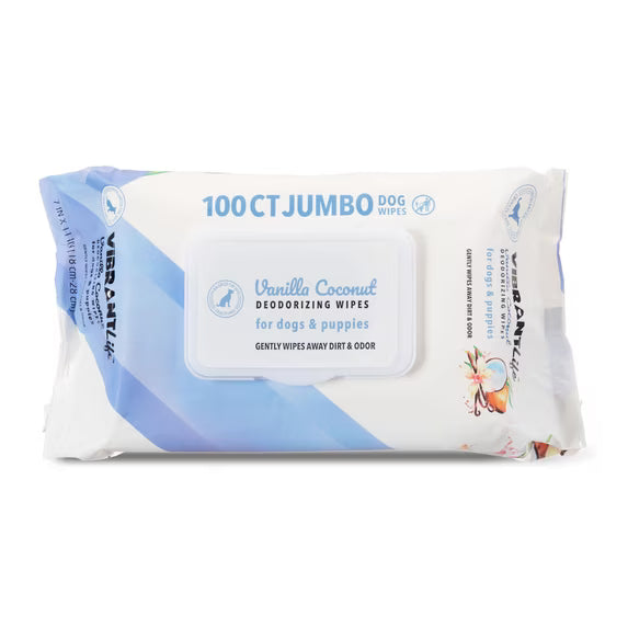(18 pack) Vibrant Life Vanilla Coconut Deodorizing Wipes for Dogs & Puppies, 20 Count
