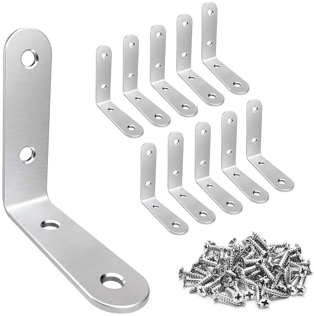 20-Pack Stainless Steel L Shape Brackets, 2" x 2" Corner Brace, Heavy Duty L Brackets for Shelves, Wood and Furniture, Right Angle Brackets with Enough Screws & Anchors