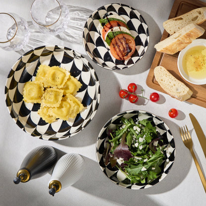 Thyme & Table Emmett 3-Piece Ceramic Nesting Low Bowl Set Black and White