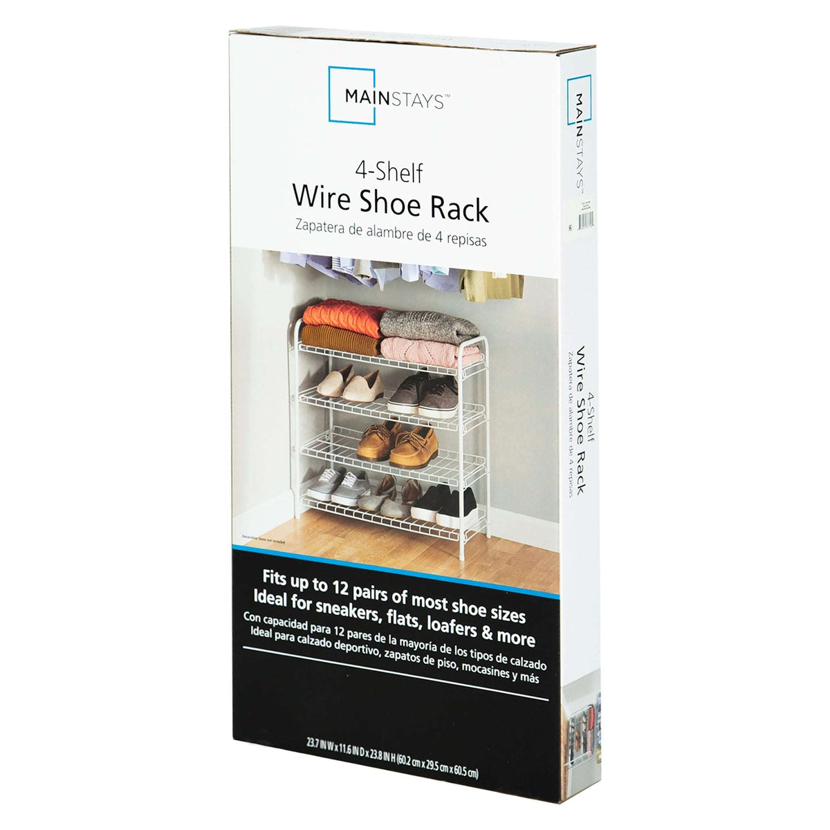 Mainstays Steel Wire Shoe Organizer, 4-Tiers, 12 Shoe Pair Capacity, Durable Shoe Rack, White