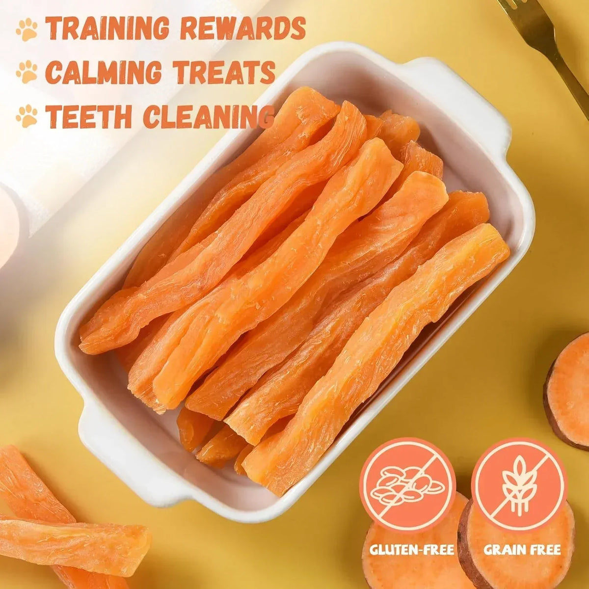 Pawmate Sweet Potato Dog Treats, Promote Digestion Soft Chews for All Dogs, 30 ct Packet