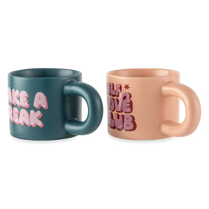 Thyme & Table 2 Pack Take a Break Green and Self Love Pink Mugs 11.08 fl oz, Stoneware