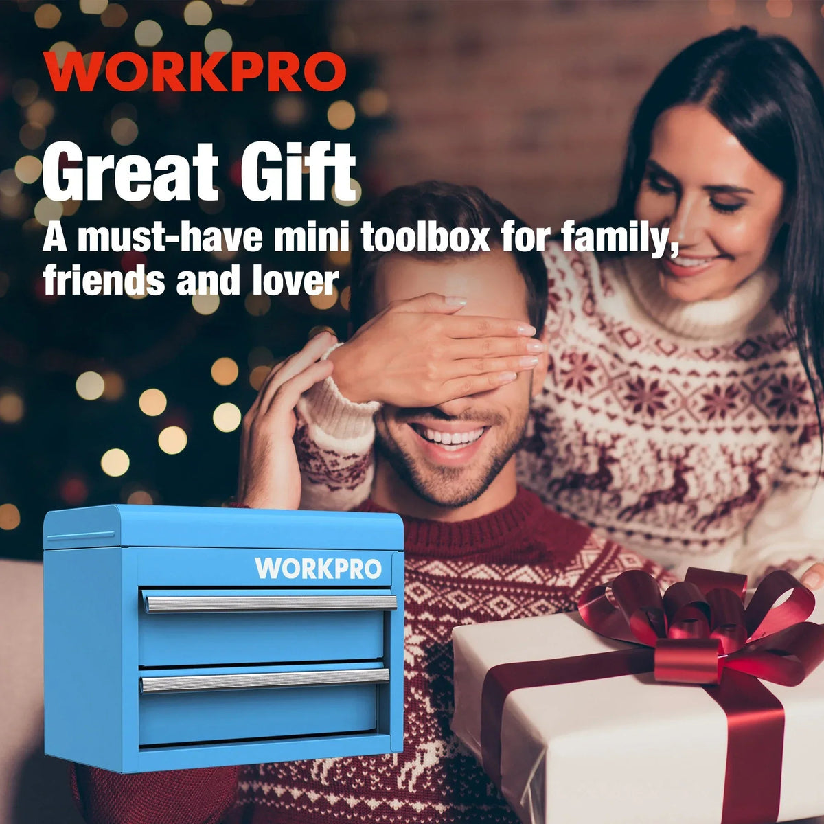WORKPRO Mini Metal Tool Box with 2 Drawers and Top Storage, Small Tool Chest with PVC Liners and PP Feet Pads, Cold Rolled Steel Toolbox with Magnetic Tab, Blue