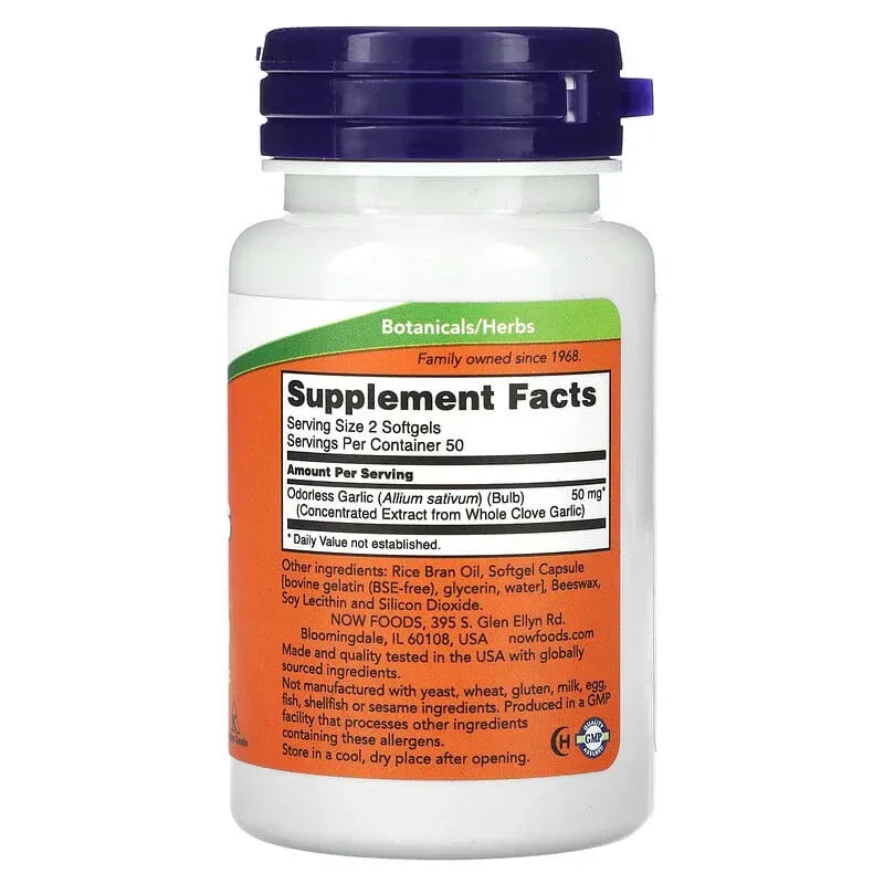 NOW Foods, Odorless Garlic, Concentrated Extract, Softgels (25 mg per Softgel)
