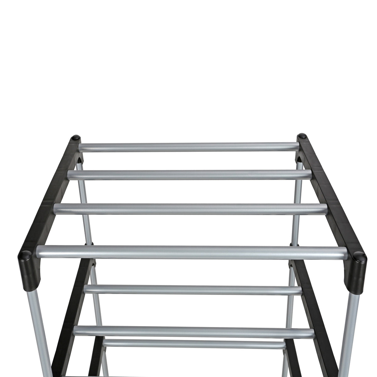 Mainstays 4 Tier Shoe Rack, Black and Silver, 8 Pairs of Shoes, Metal Tubes & Plastic Connectors