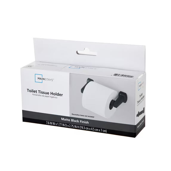 Mainstays Matte Black Wall Mount Toilet Paper Holder with Hardware