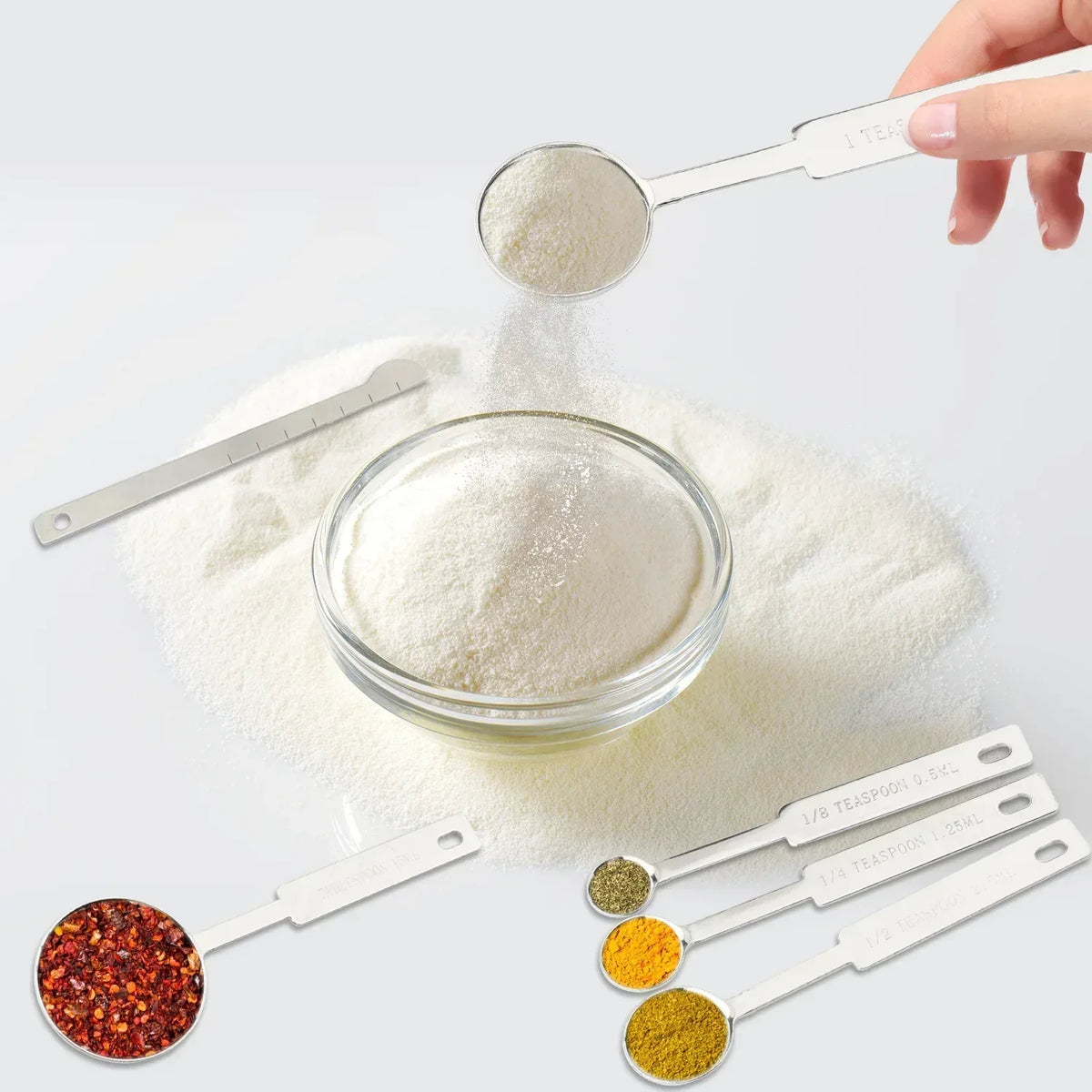 WEPSEN 18-Piece Stainless Steel Measuring Cups and Spoons Set,5 Stainless Steel Nesting Measuring Cups & 6 Spoons,1 Leveler & 5Mini Measuring Spoons,1Tbsp Coffee Scoop with Clip for Cooking & Baking