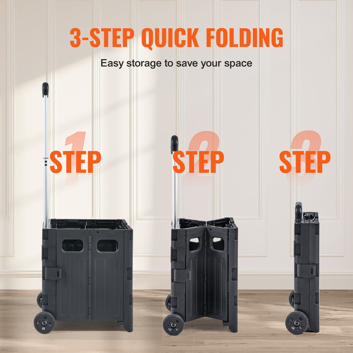 KFFKFF Folding Shopping Cart Foldable Utility Cart 80 lbs Telescopic Handle