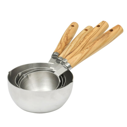 The Pioneer Woman 4-Piece Stainless Steel Measuring Cup Set for Cooking with Olivewood Handles