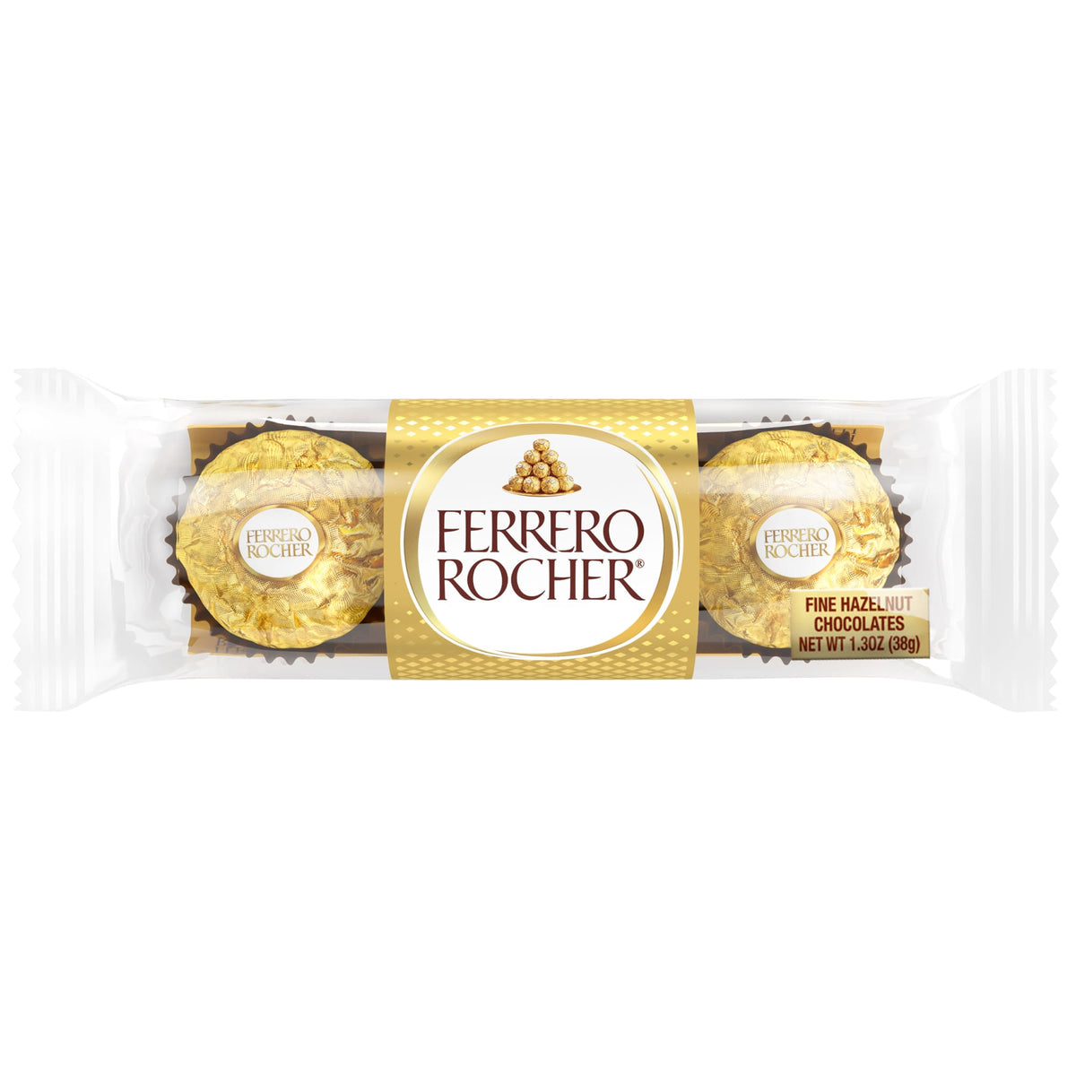 Ferrero Rocher Gourmet Hazelnut Milk Chocolate, 3 Individually Wrapped Chocolates, 1.3 oz