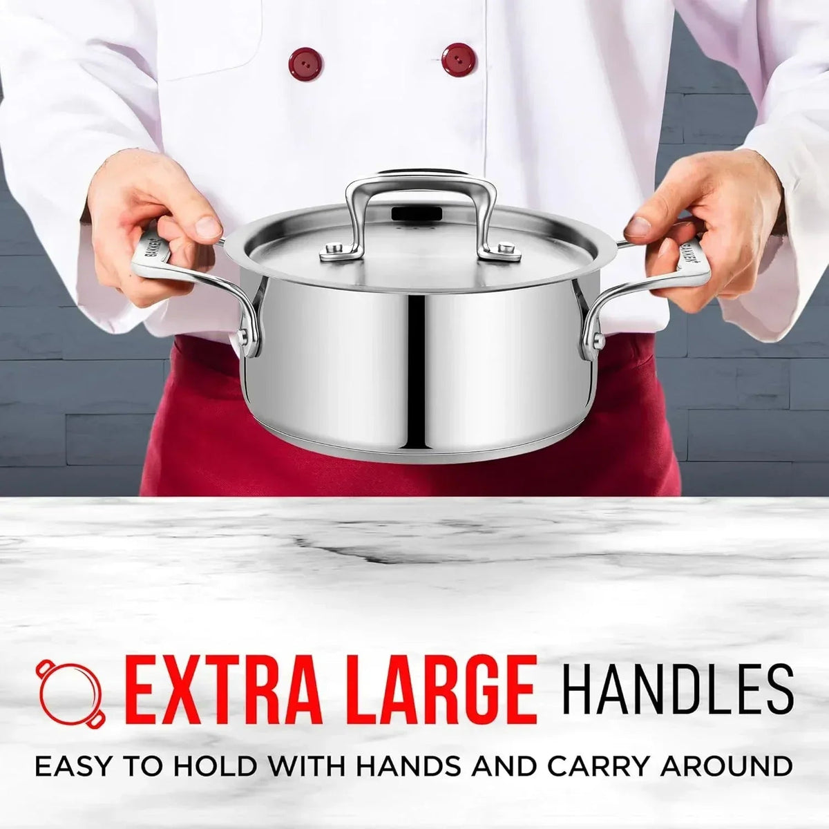 Stockpot – 2 Quart  to 24 Quart – Brushed Stainless Steel – Heavy Duty Induction Pot with Lid and Riveted Handles – For Soup, Seafood, Stock, Canning and for Catering for Large Groups and Events by BAKKEN