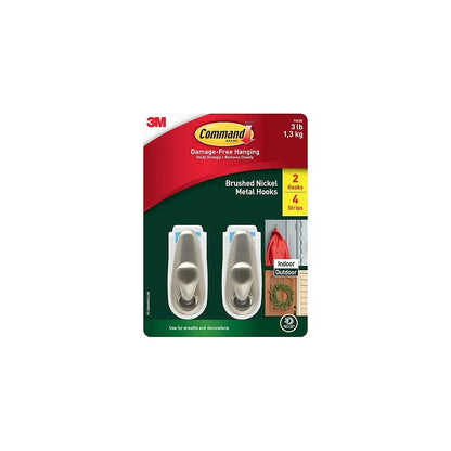 Command Damage-Free Hanging Metal Hooks, 2 pk. - Brushed Metal