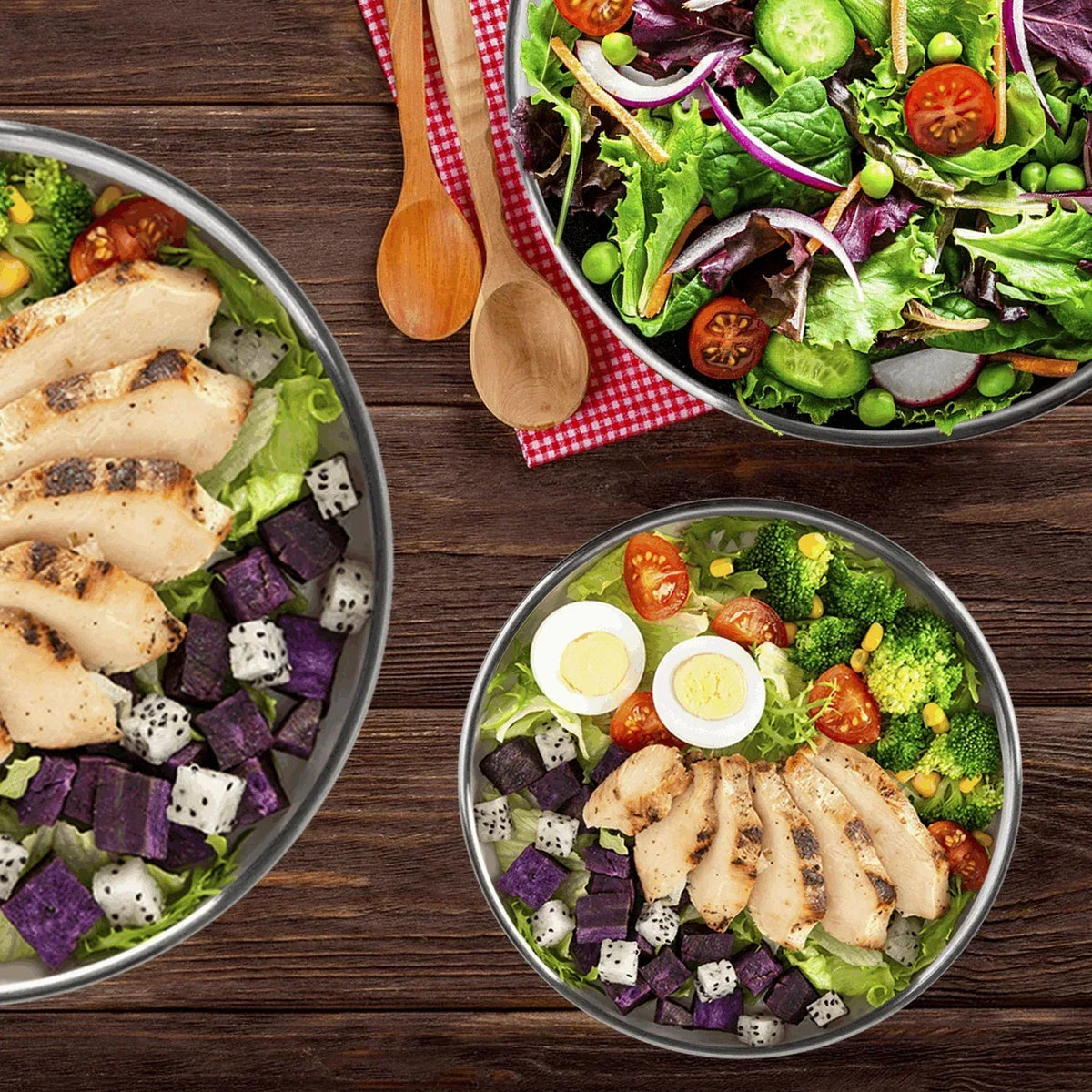 Stainless Steel Mixing Bowls Set, TINANA 6 Pack Mixing Bowls with Lids, Metal Nesting Storage Bowls for Kitchen, 4.5/3/2.5/2/1.5/0.75QT, Great for Prep, Baking, Serving, Khaki