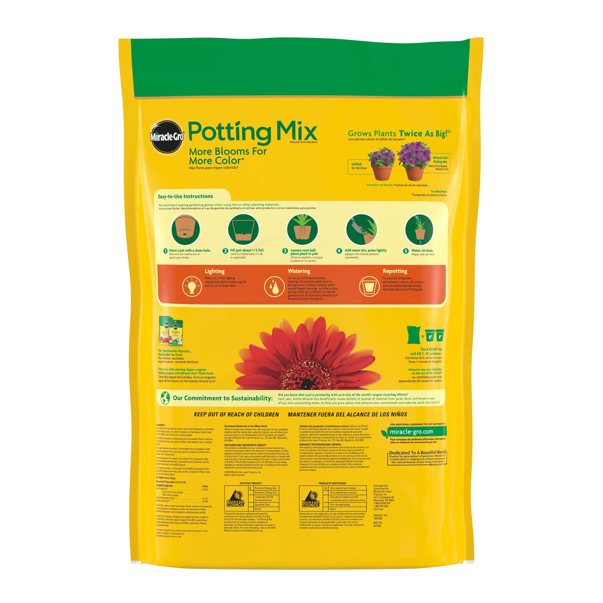 Miracle-Gro Potting Mix, For Indoor or Outdoor Potted Plants, Flowers, Shrubs, 8 qt.