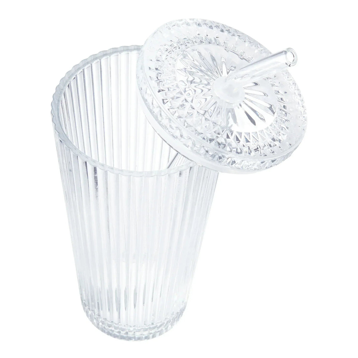 Better Homes & Gardens Glass 21oz Tumbler Ribbed with Glass Lid and Straw