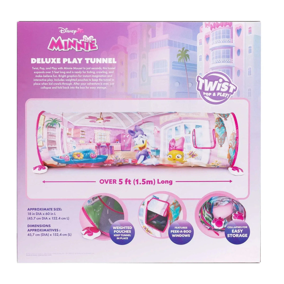 Minnie Mouse Deluxe Tunnel Play Tent Twist Pop and Play 5 Feet Long