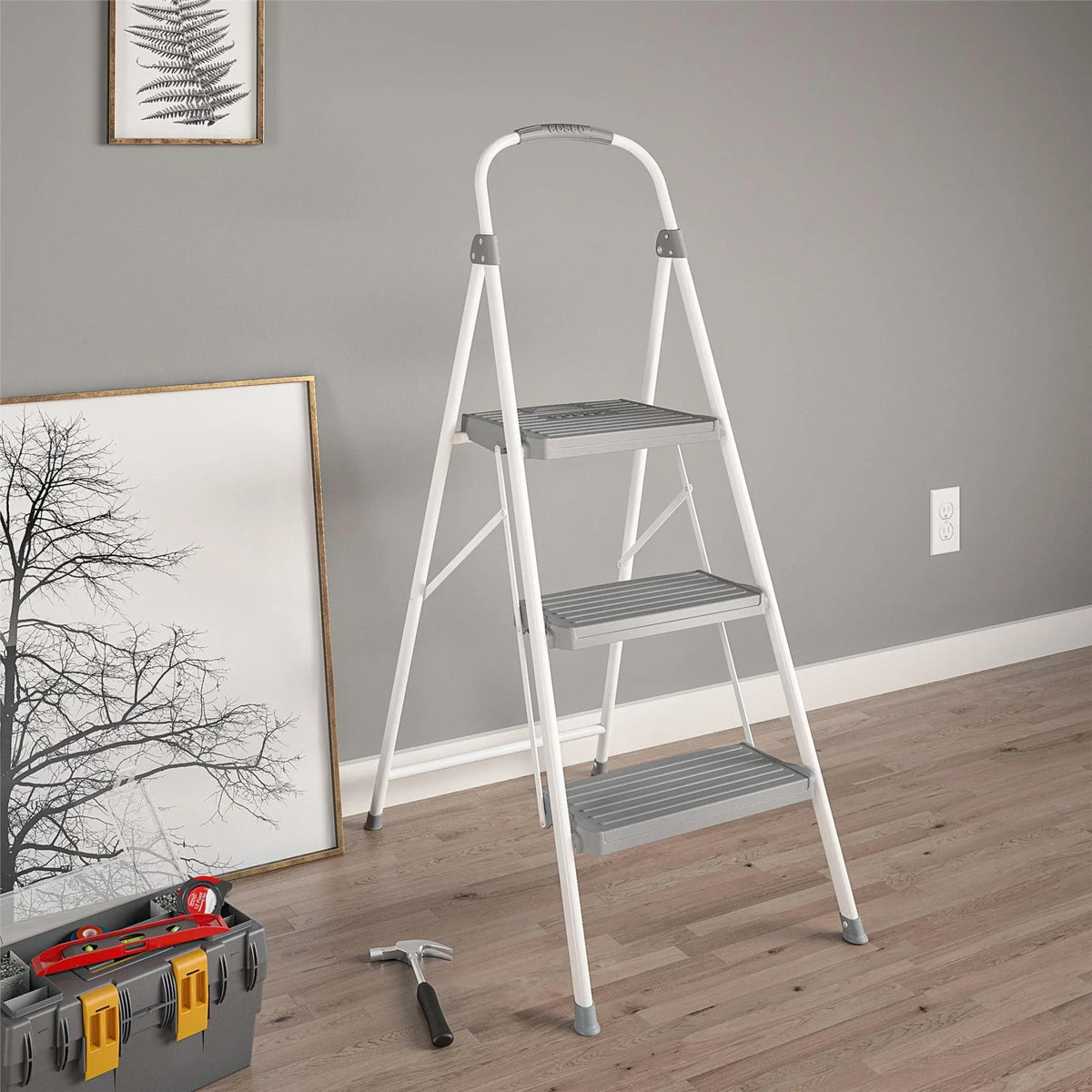 3 Step Connection Step Stool ( White & Gray, 8ft 10in Max Reach)