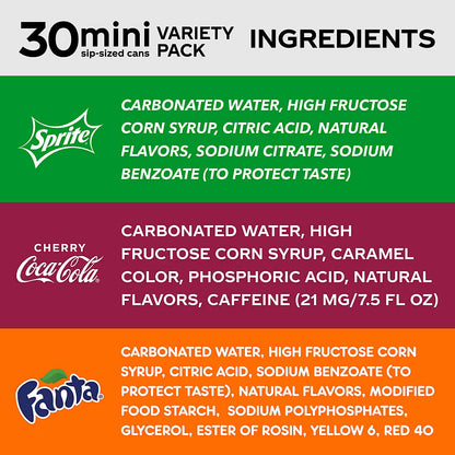 Coca-Cola Soda Soft Drink Variety Pack, Mini Cans, 30 pk./7.5 fl. oz.