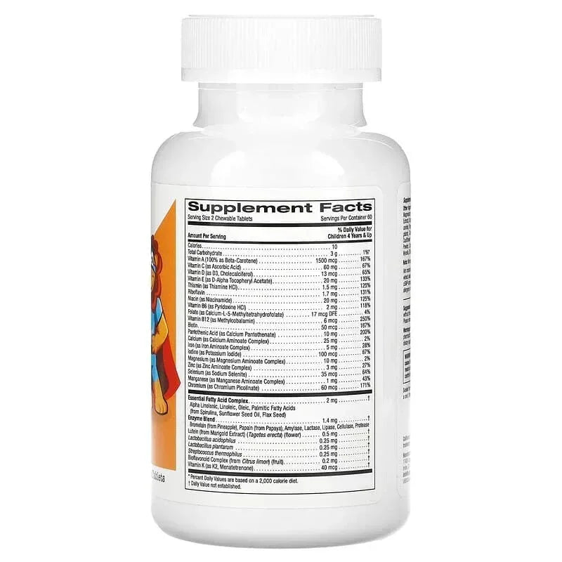 California Gold Nutrition, Chewable Multivitamins with Probiotics, Enzymes, Vitamin A and Vitamin C for Children, Assorted Fruit