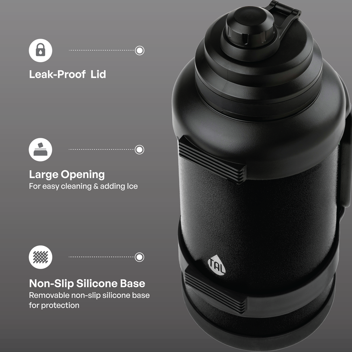 TAL 3 Liter Stainless Steel Zeus Black Water Bottle with Leak-Proof Lid