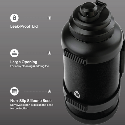 TAL 3 Liter Stainless Steel Zeus Black Water Bottle with Leak-Proof Lid